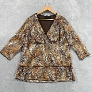 VENEZIA Blouse Top 18/ 20 Y2K Lace Brown Crossover Chest Tiered‎ Layered Boho